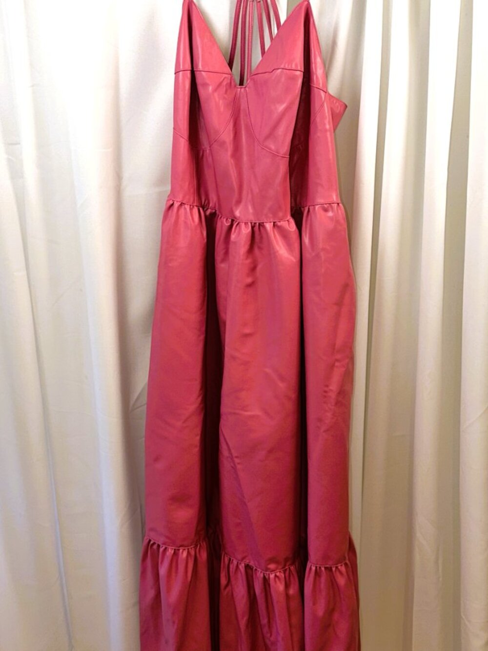 NWT Women's Fate Curve Pink Long Maxi Faux Leather Tiered Dress Size 2X